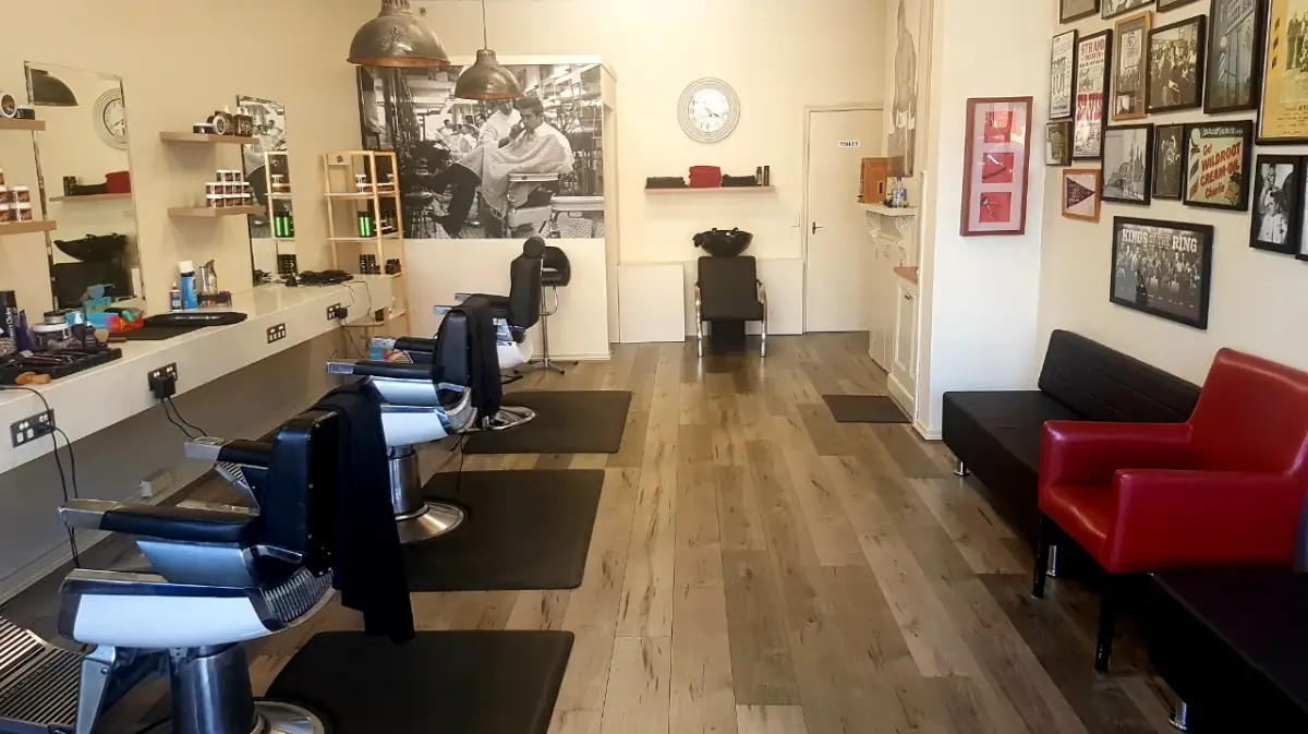 The chairs inside Burnley Barber Shop